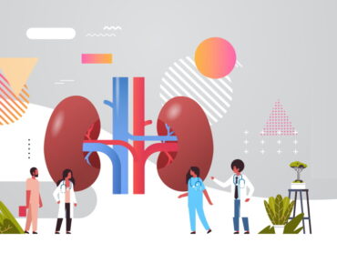 doctors team inspecting checking kidneys human internal organ examination healthcare medicine concept full length copy space horizontal vector illustration