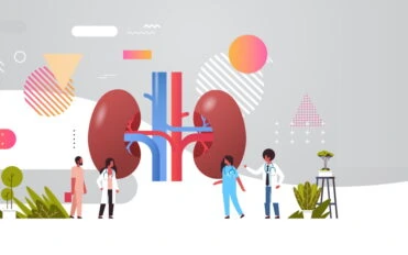 doctors team inspecting checking kidneys human internal organ examination healthcare medicine concept full length copy space horizontal vector illustration